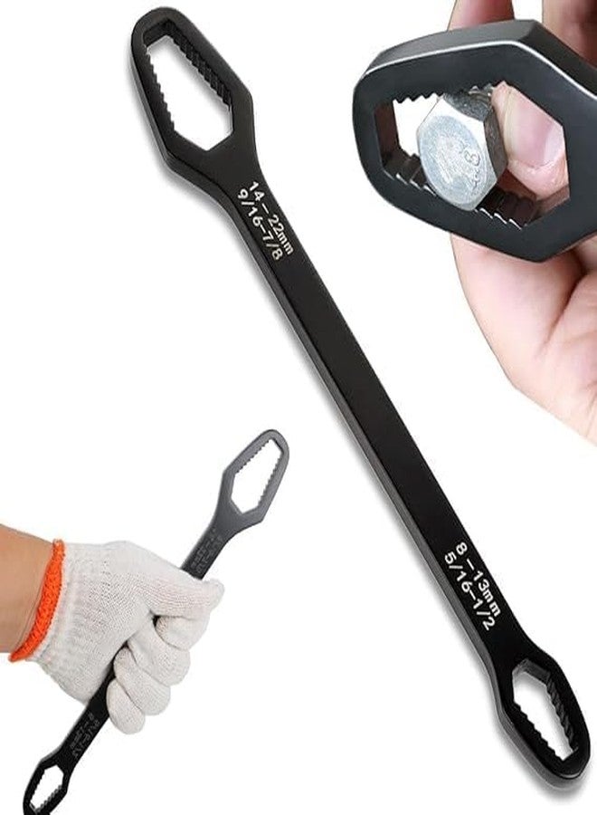 SUNNIFA Universal Adjustable Wrench Set, 8-22mm Double-Ended Self-Tightening Spanner, Black Carbon Steel, 2 Piece Set for Home Car Bike Repair - Image 1